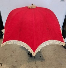 Vintage Umbrella Red With Crochet Fringe