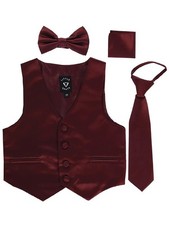 iGirlDress Boys 4 Piece Formal Satin Vest Set Zipper Tie Bowtie Hanky 8