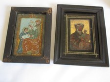 2x ANTICA ICONA MADONNA NERA CZESTOCHOWA IMMAGINE DI GRAZIA IMMAGINE IN VETRO IMMAGINI ~1840