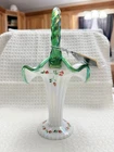 Fenton Emerald Green Crest Iridescent Carnival White Hand Painted Trumpet Basket