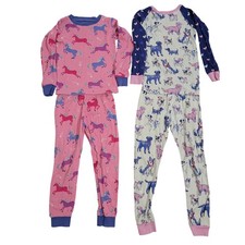 Conjunto de pijama Hatley talla 6 paquete niñas rosa unicornio azul perro algodón orgánico paquete de 2