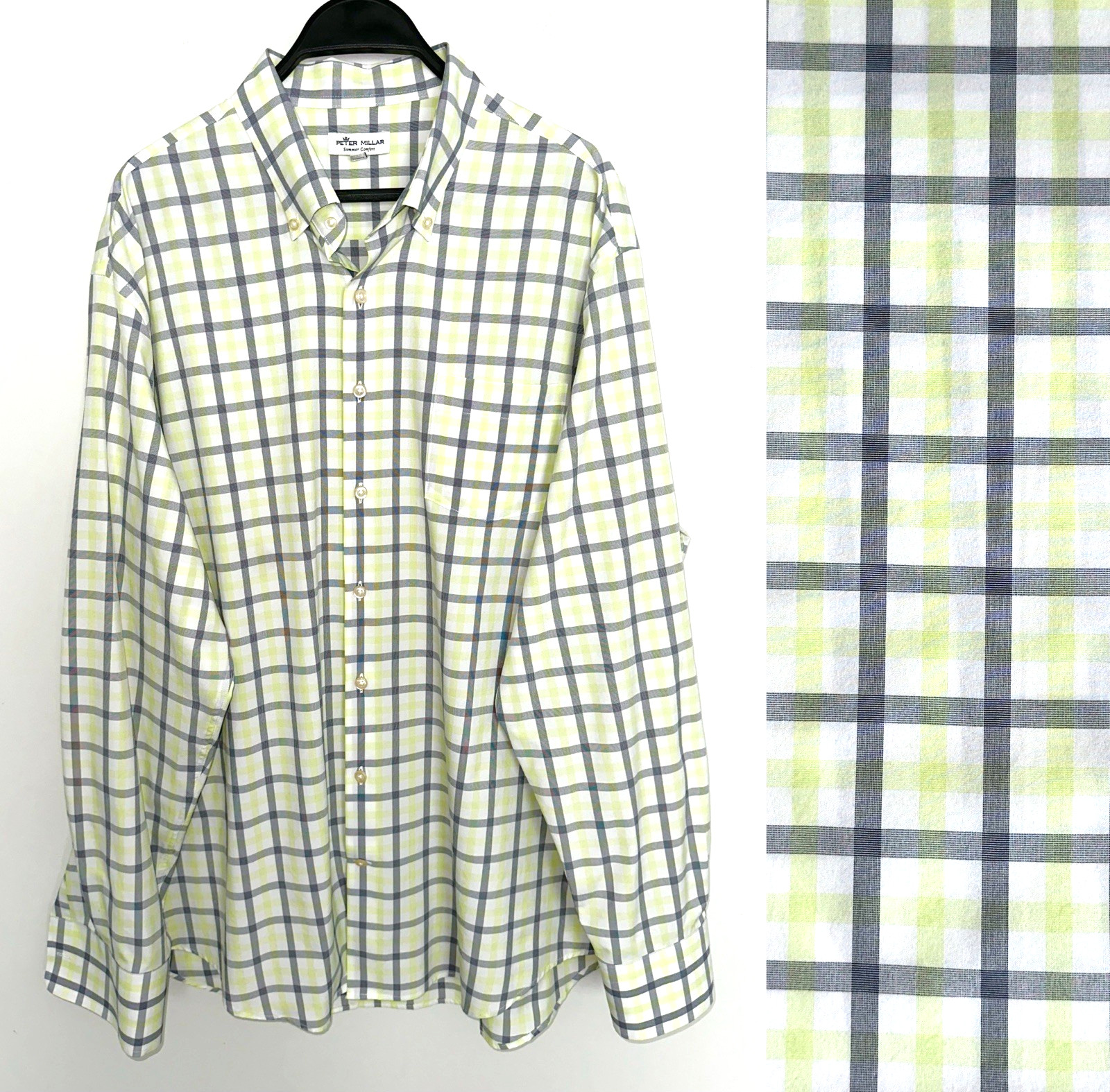 PETER MILLAR Summer Comfort Mens XL Button Down Shirt Long Sleeve Plaid Golf
