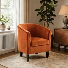 Burnt Orange Velvet Tub Chair Black Legs Armchair Living Room Modern Furniture