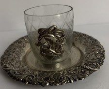 VTG Set Silver Tray And Harlequin Horse Glass Tea Light Ralph Lauren Style Decor