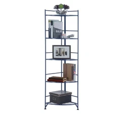 Xtra Storage 5 Tier Folding Metal Corner Shelf Bookshelves Bookcase Cobalt Blue