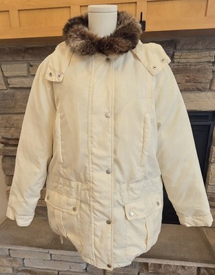 Ralph Lauren Womens M Down Puffer Jacket Faux Fur Trim  Collar Cream / Off White