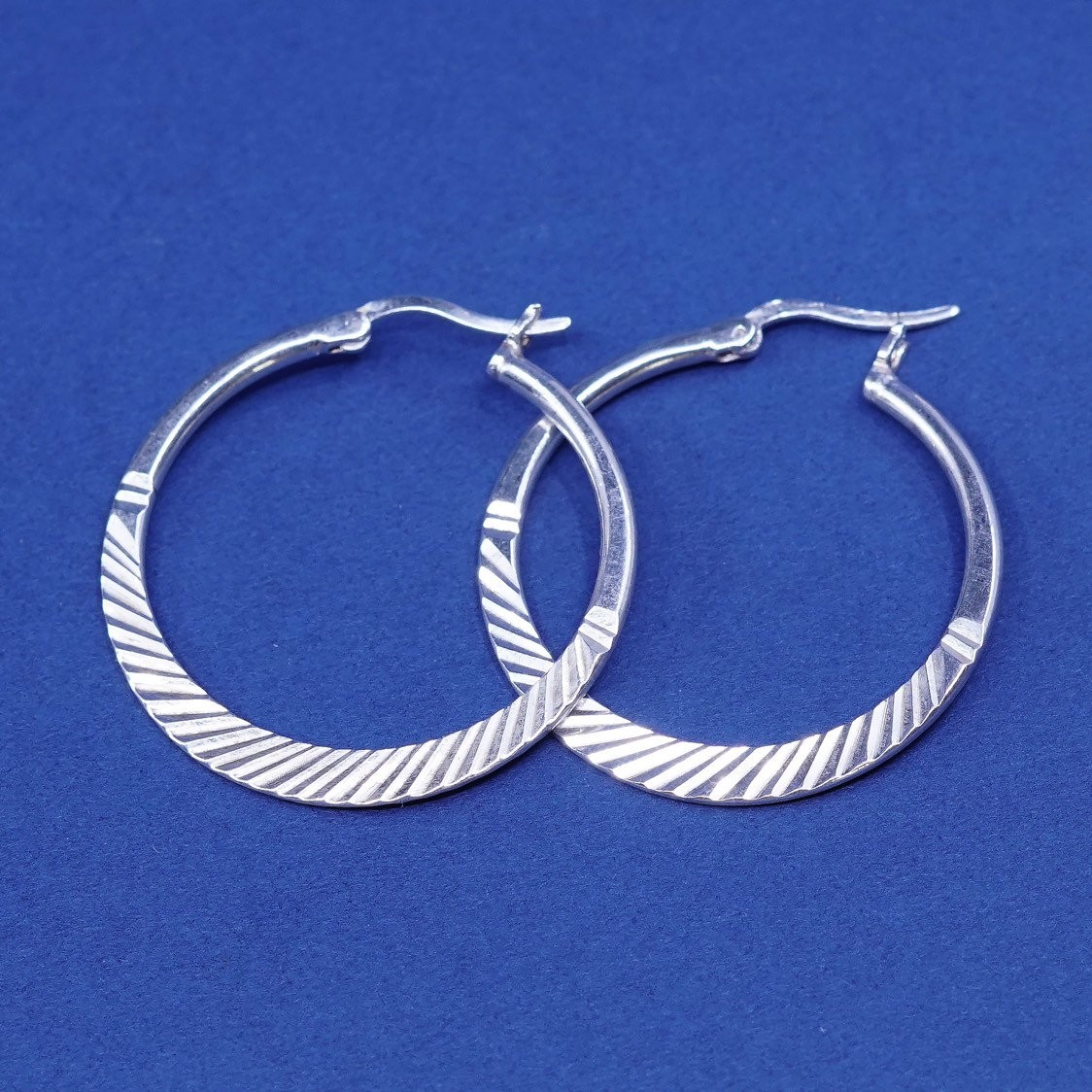 1.25", vtg Sterling silver handmade hoop earrings, 925 textured huggie