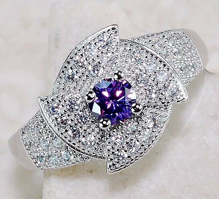 1CT  Amethyst 925 Solid Sterling Silver Ring Sz 8 &5-3