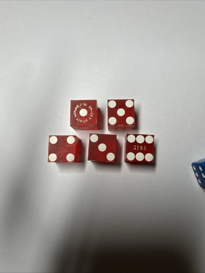 5 Matching Cherry Red Dice SPIRIT MOUNTAIN Casino Serial Number 3283 ...