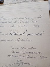 Autografo A PENNA NERA DI MUSSOLINI 1925 SU DECRETO VITTORIO EMANUELE FASCISMO.