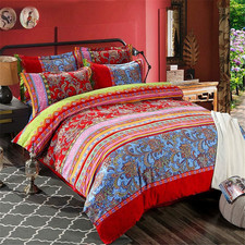 Colorful Bohemian Duvet Cover Set - 3-Piece Queen Retro Bedding