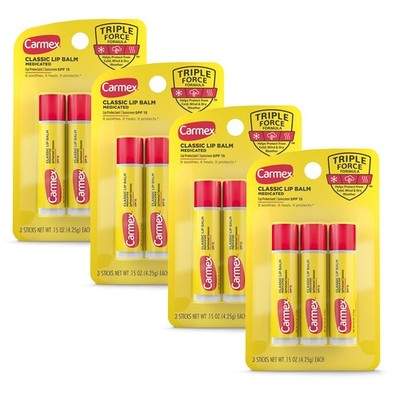 Classic Medicated Lip Balm Sticks, Lip Moisturizer for Chapped Lips, 12 Count...