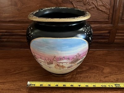 Vintage 9.5  Tall Hand painted Porcelain Pottery With Russian Scenery 