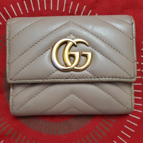 100% AUTHENTIC GUCCI MARMONT LEATHER  TRI FOLD WALLET  VERY GOOD UC