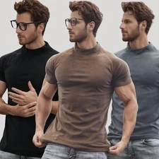 Gym Men's Muscle Slim Fit T Shirt Streetwear Solid Colors Black