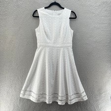 Calvin Klein Dress Women 4 White Eyelet Lace Sleeveless Fit & Flare Cotton Lined