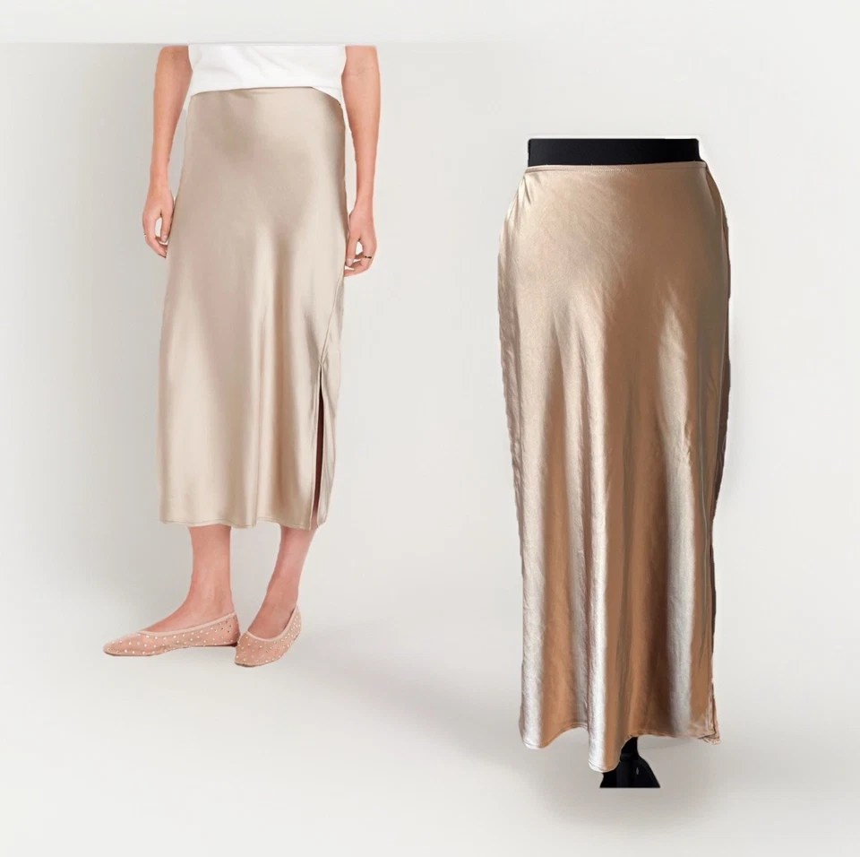 Falda midi satinada OLD NAVY abertura lateral para mujer XS cápsula minimalista profesional Foto 2 de 4