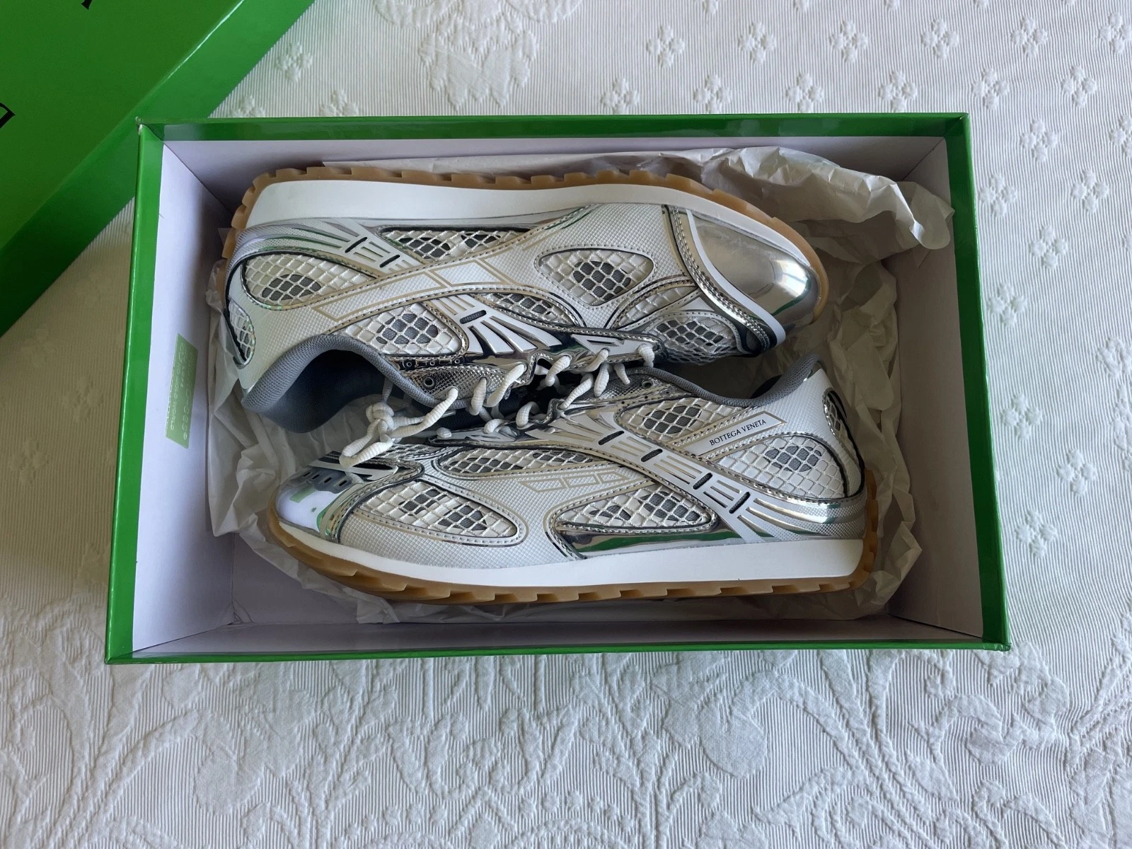 BOTTEGA VENETA Orbit silver running sneakers Size 12/45