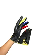 VTG Celine Leather Gloves Women Size (see Measurements) Black Retro Gold Chain