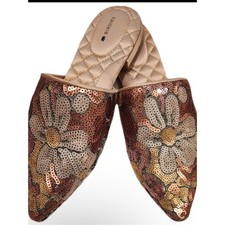 Birdies The Dove Pink Petal Floral Sequin Pointed Toe Mules Flats in Size 9 NWOB