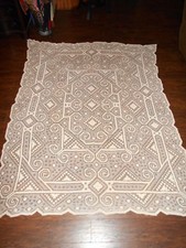 Beautiful Antique Handmade Ivory Crochet Filet Lace Tablecloth Topper 72 x 90