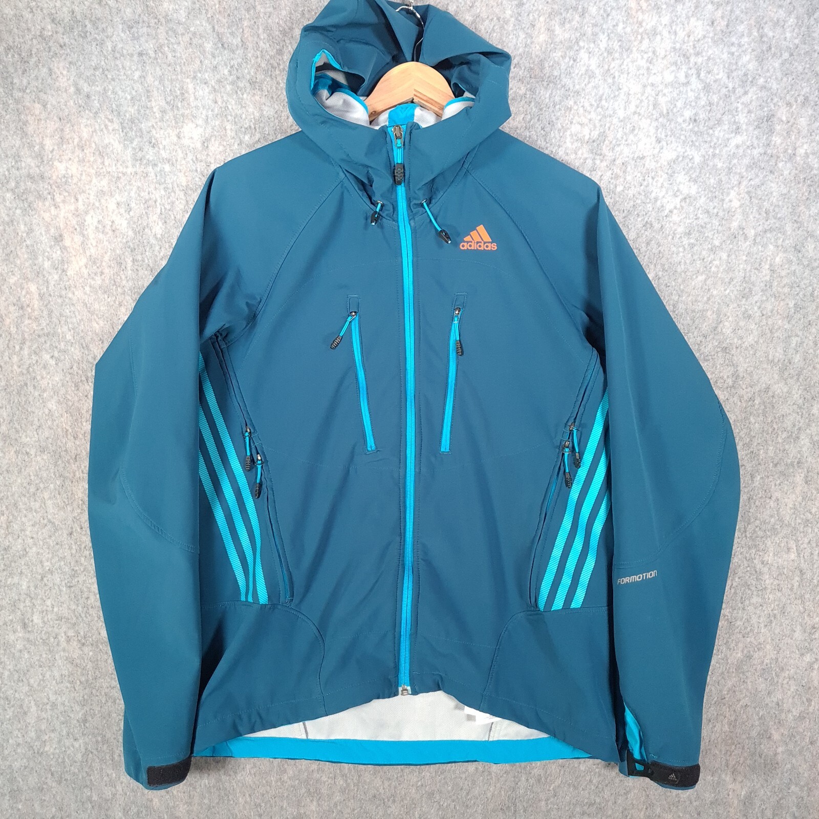 Adidas Jacket Mens 38 Blue Orange Formotion Spell Out Logo 3 Stripes Casual