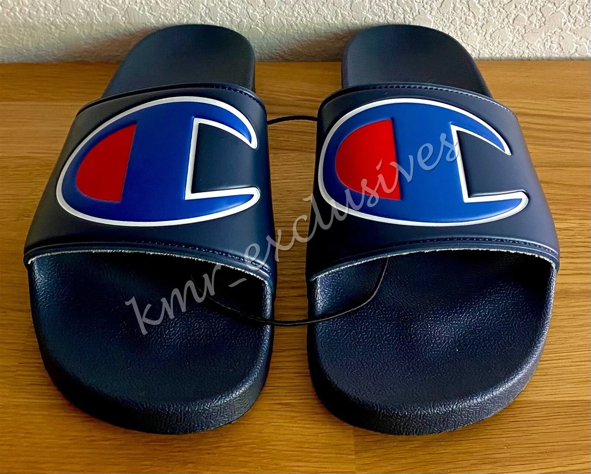 NEW Champion Mens IPO Slide Sandals in Navy Blue with C Logo Size