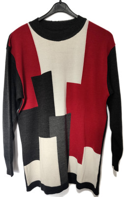Schoeller Vintage Pullover Gr. M 40% Schurwolle Sweatshirt Colorblock Pulli