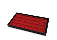 Black Stained Wood Coins Relic Jewelry Red 24 Space Liner Display Stackable Tray