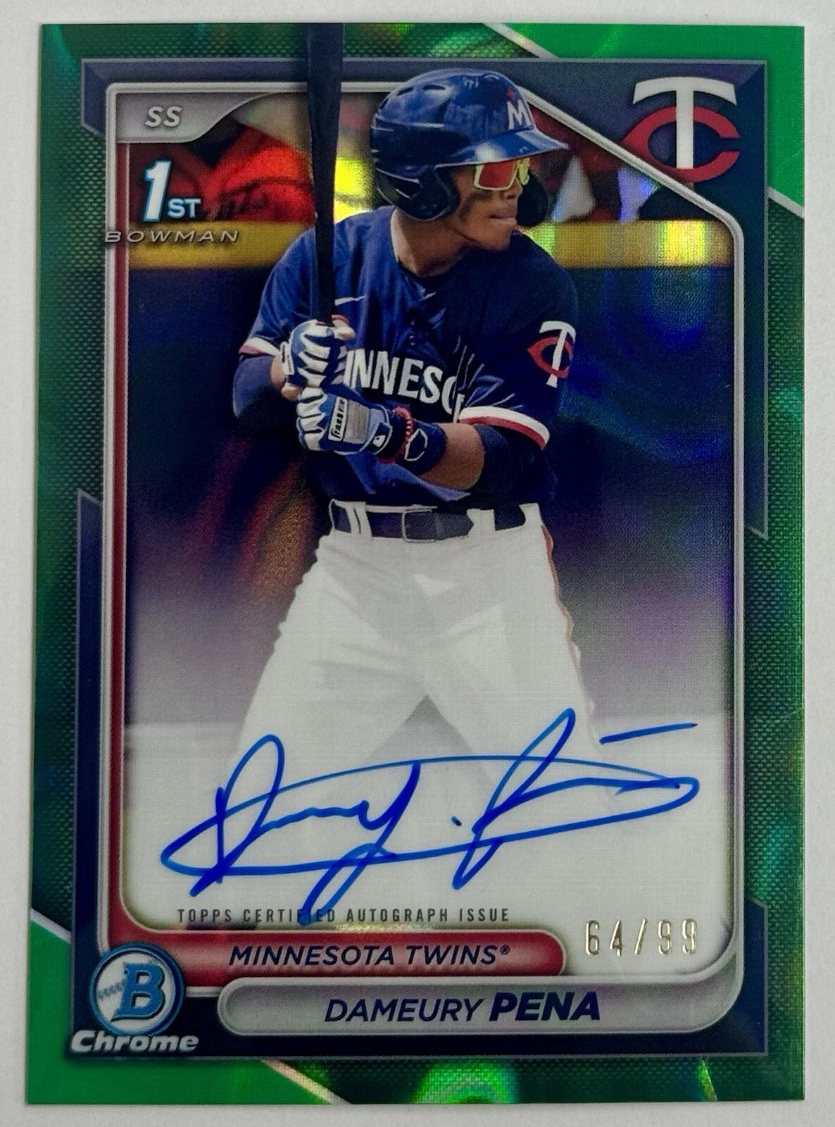 2024 Bowman Chrome Dameury Pena Green Lava Refractor Auto 64/99 #CPA-DPE Twins