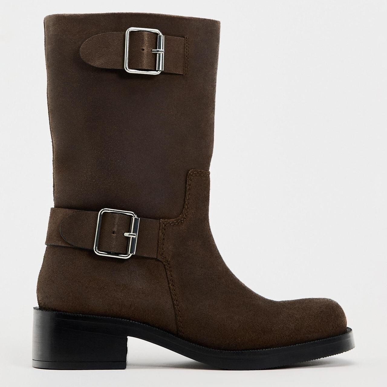 ZARA SPLIT SUEDE ANKLE BOOTS WITH BUCKLES SLOUCH DARK CHOCOLATE BROWN 9 42 11 image 3