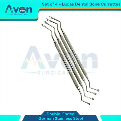 4 Pack - Lucas Dental Bone Curettes, Double-Ended, Knurled Grip - German Steel
