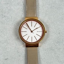 Skagen Denmark Watch Womens 30mm Rose Gold Tone Ancher Gray Band New Battery