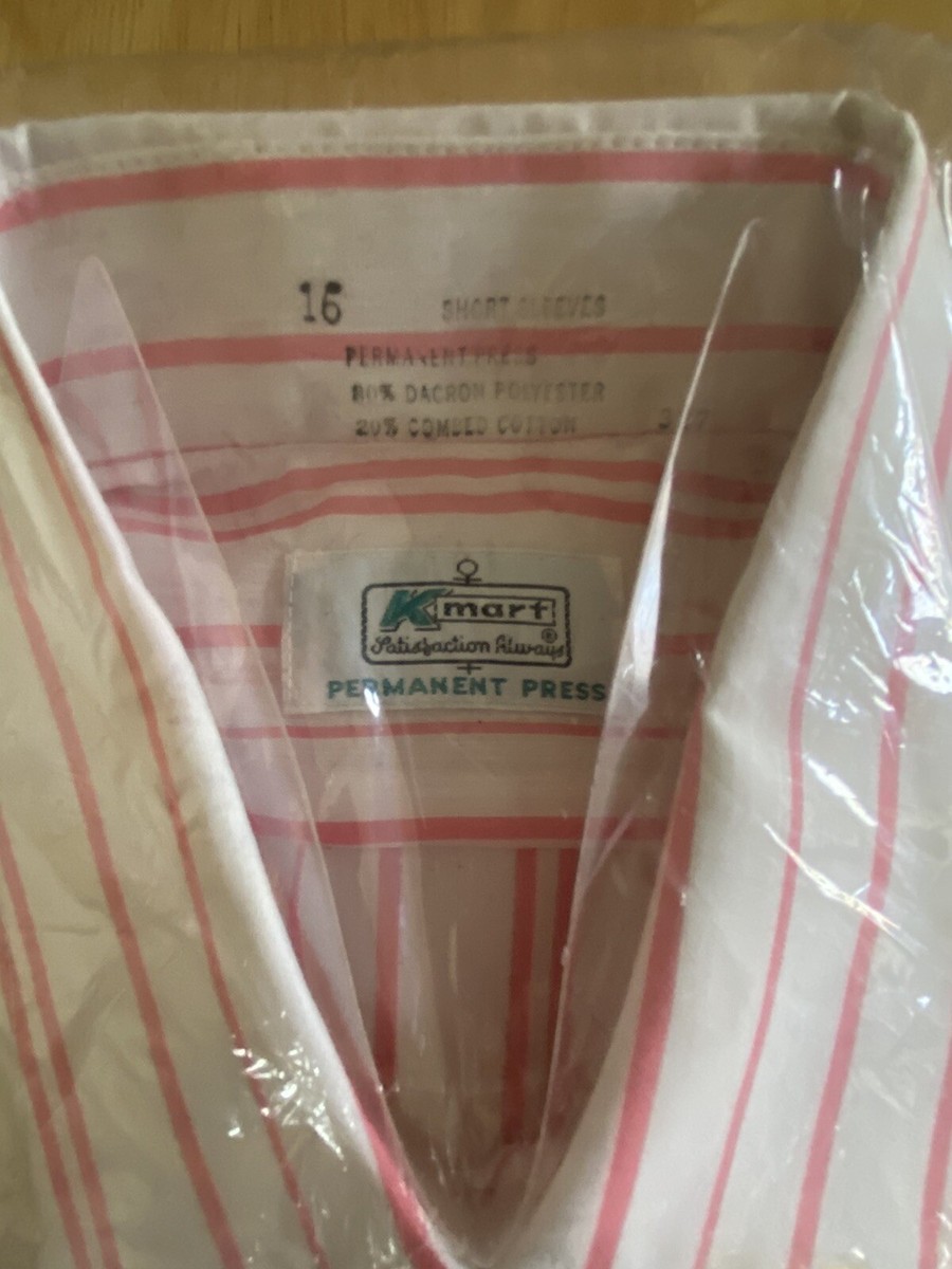 Vintage 70s Kmart Pink Striped Permanent Press Short Sleeve