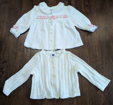 2 VTG WHITE diff BABY SWEATERS/Cardigans size 3 Months  3-6 Months, PREOWN