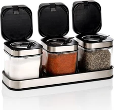 "DEAYOU 3-Pack Glass Spice Jars with Tray, Condiment Containers with Spoons"