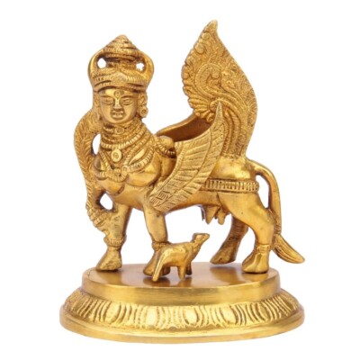 Brass Murti Kamadhenu Sacred Cow & Calf Statue which Grants All Wishes