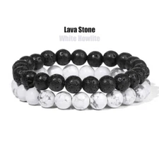 2Pcs/Set Bracelets For Women Natural Stone Bracelet Howlite Lava Healing Energy