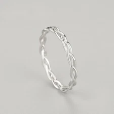 925 Sterling Silver Stackable Simple Braided Texture Ring for Women Promise Ring