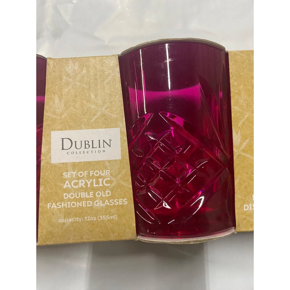 Godinger Dublin Acrylic Double Old Fashioned Glasses Set of 4 Red NWB - Image 2 of 3