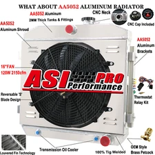 3-Row Aluminum Radiator Shroud Fan Relay For 55-57 1956 Chevy Bel Air Belair V8.