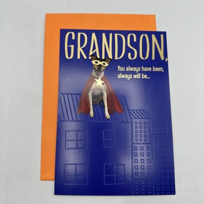 NOS Hallmark Halloween Super Grandson Dog Large 5.5x8'' Card w Orange Envelope