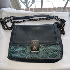 Coach Hutton Black Green Snakeskin Exotic Luxury Shoulder Crossbody Bag 89069