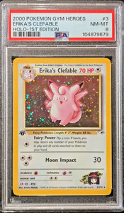 PSA 8 NM-MT Erika's Clefable Holo 1st Edition #3/132 Pokemon 2000 Gym Heroes
