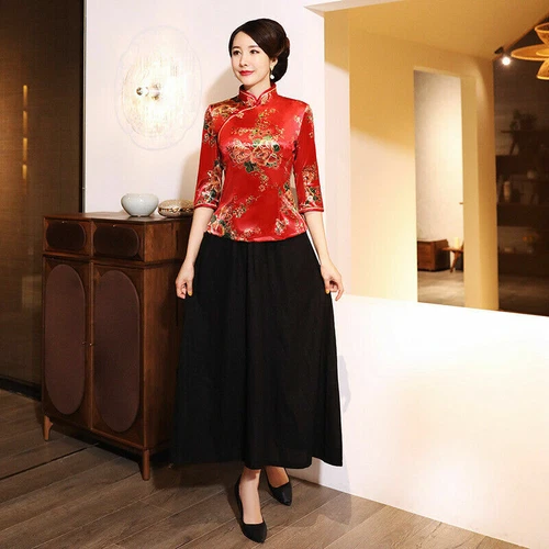 Chinese Traditional Tops Women Velvet Shirt Lady Blouse Size M to 5XL - Picture 3 of 19