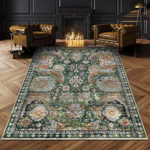 Washable Area Rugs - Perfect for Living Room, Bedroom, Kids 4' x 6', Green