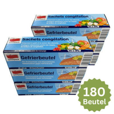 180 quickpack Gefrierbeutel Gefriertüten Tiefkühl Beutel 3 Liter Allzweckbeutel
