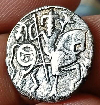 #X8#Indian OHINDA DYNASTY Samanta Deva(850-1000AD) HORSE & BULL SILVER coin