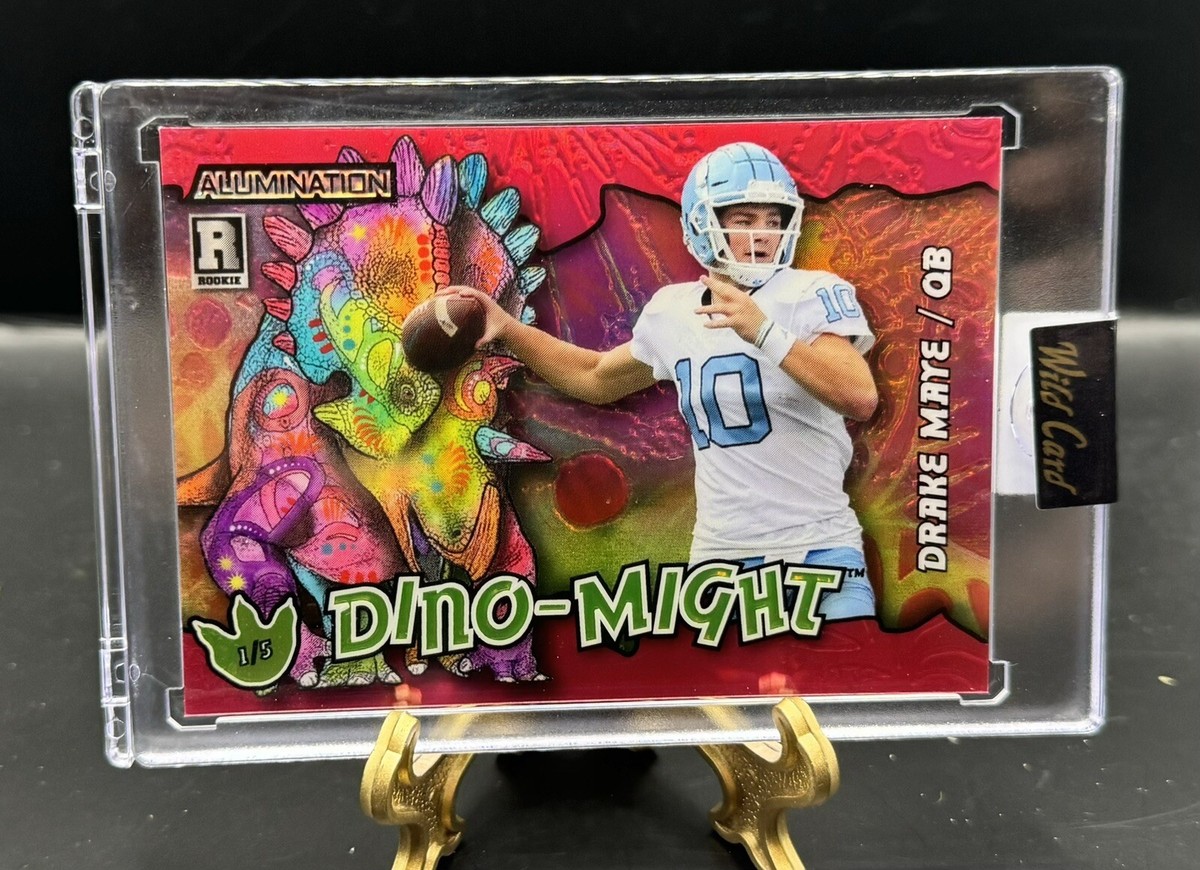 UNC Drake Maye Dino-Might Rookie RC SSP Red Holo Prizm Refractor 1