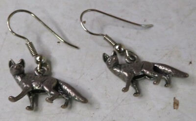 Red Fox Dangle Earrings Vintage Pair Silver Tone Figure Great Used 1'' Wide Wild